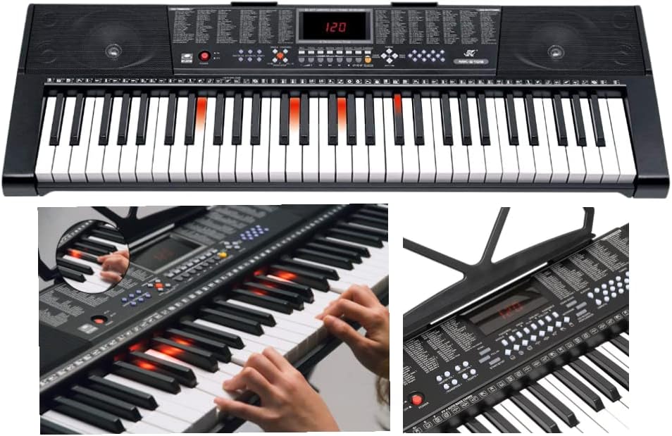 MK-2108 Electronic Keyboard – 61 Light-Up Keys (Includes Adapter & Music Stand)