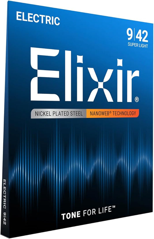 Elixir Strings Electric Guitar W Nanoweb Coating, Super Light (.009-.042)